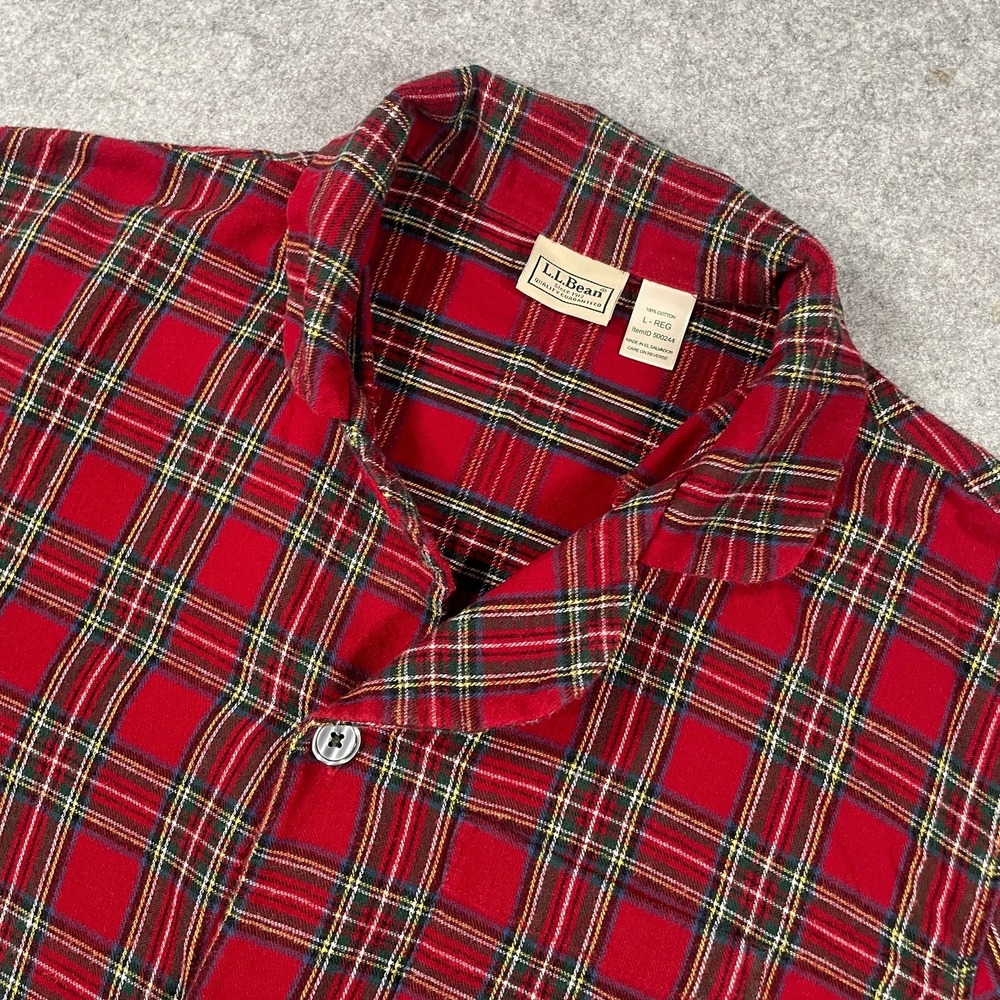LL Bean Mens Shirt L-REG Red Plaid Long Sleeve Button Pajama